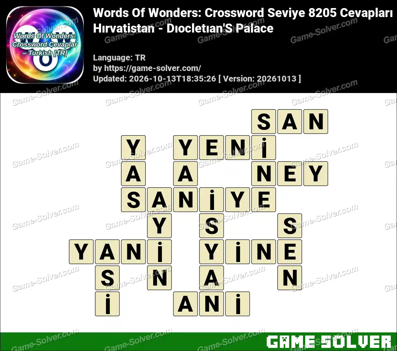 Words Of Wonders: Crossword Seviye 8205 Cevapları – Hırvatistan – Dıocletıan’S Palace